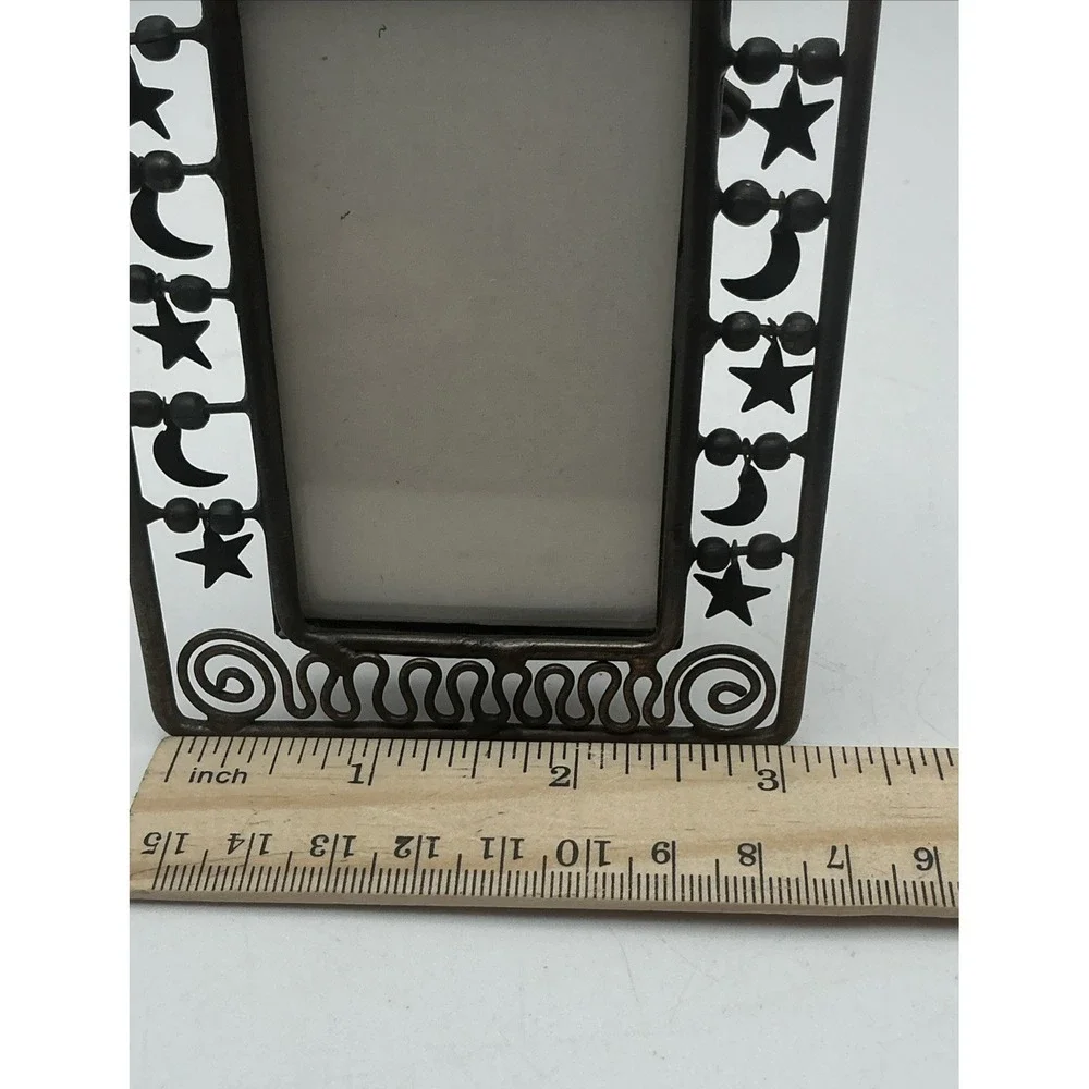 Vtg 90s Celestial Metal Photo Frame Moon Stars Spin Wire Scroll Whimsigoth Boho